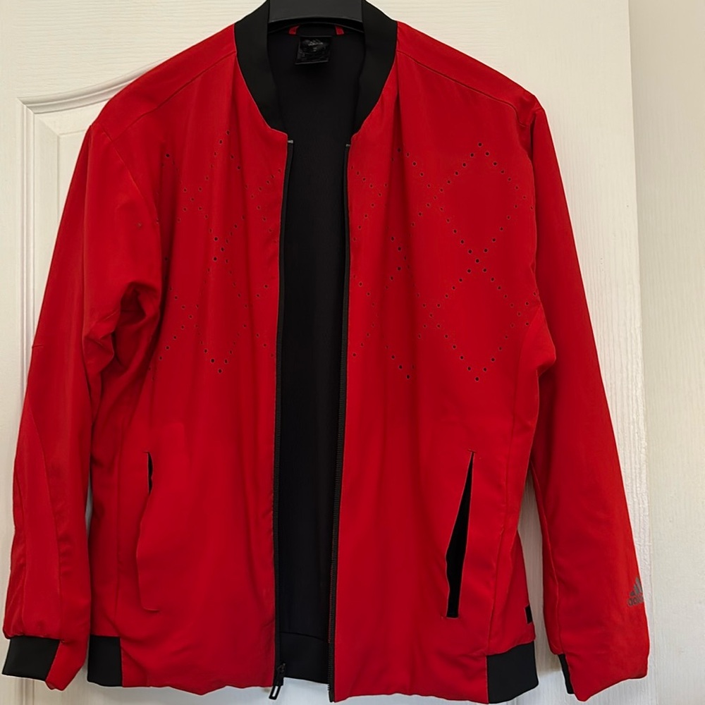 Adidas Track Red Zip Jacket/Zip Pockets Sz M